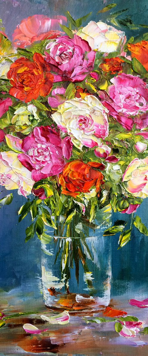 BOUQUET OF ANABEL - Roses. Beauty. Nature. Bright colors. Evening. Floral abstraction. Shades of red. by Marina Skromova