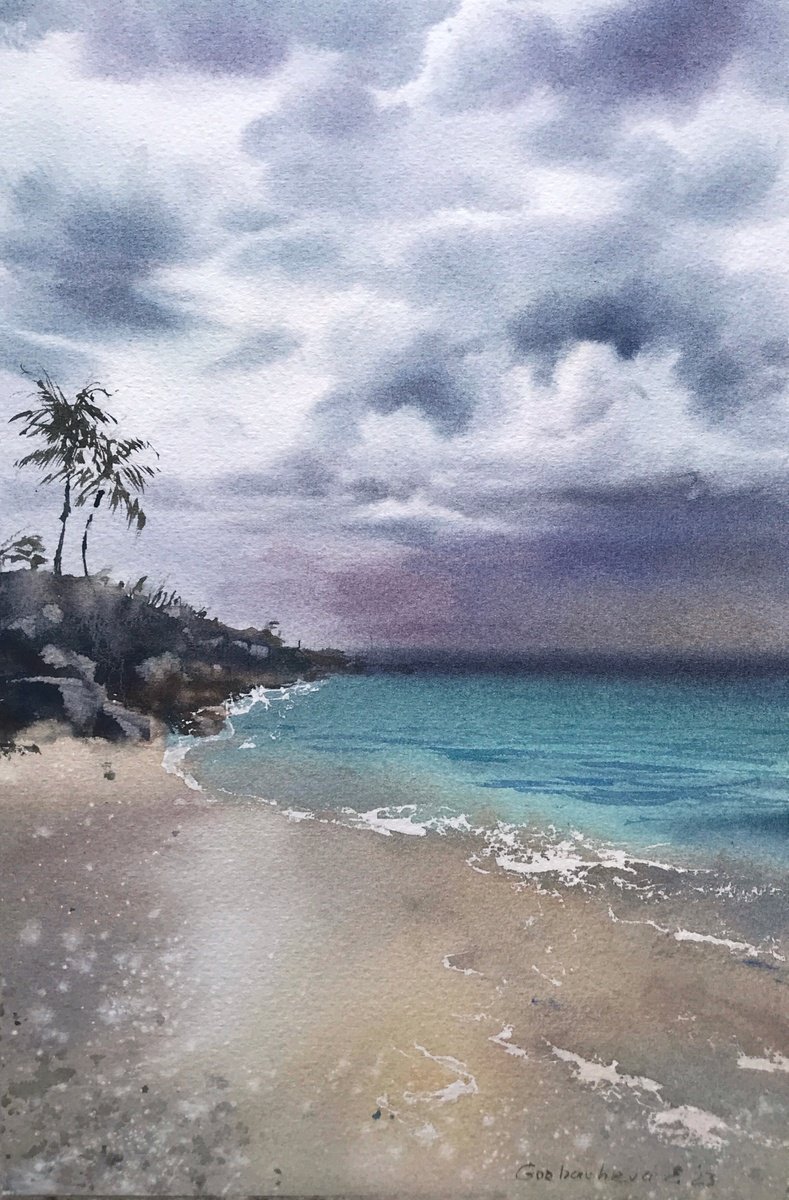 The sea coast   Before a thunderstorm by Eugenia Gorbacheva
