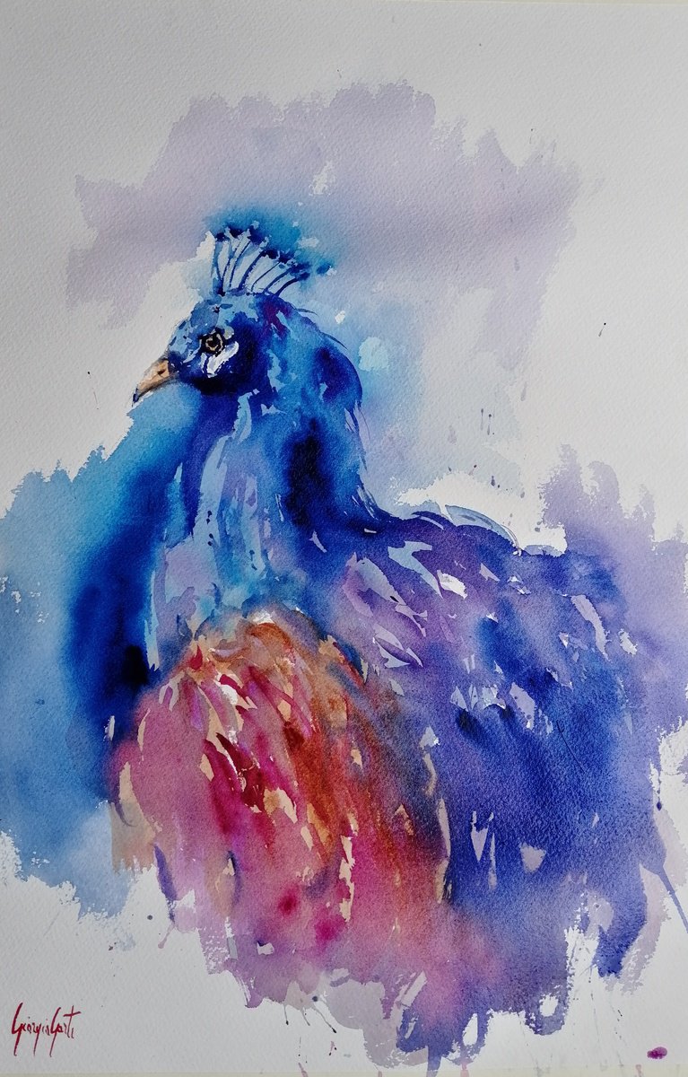 Impressionistic Watercolour , Peacock By Giorgio Gosti, 14 X 21, Artwork For Sale On Artfinder