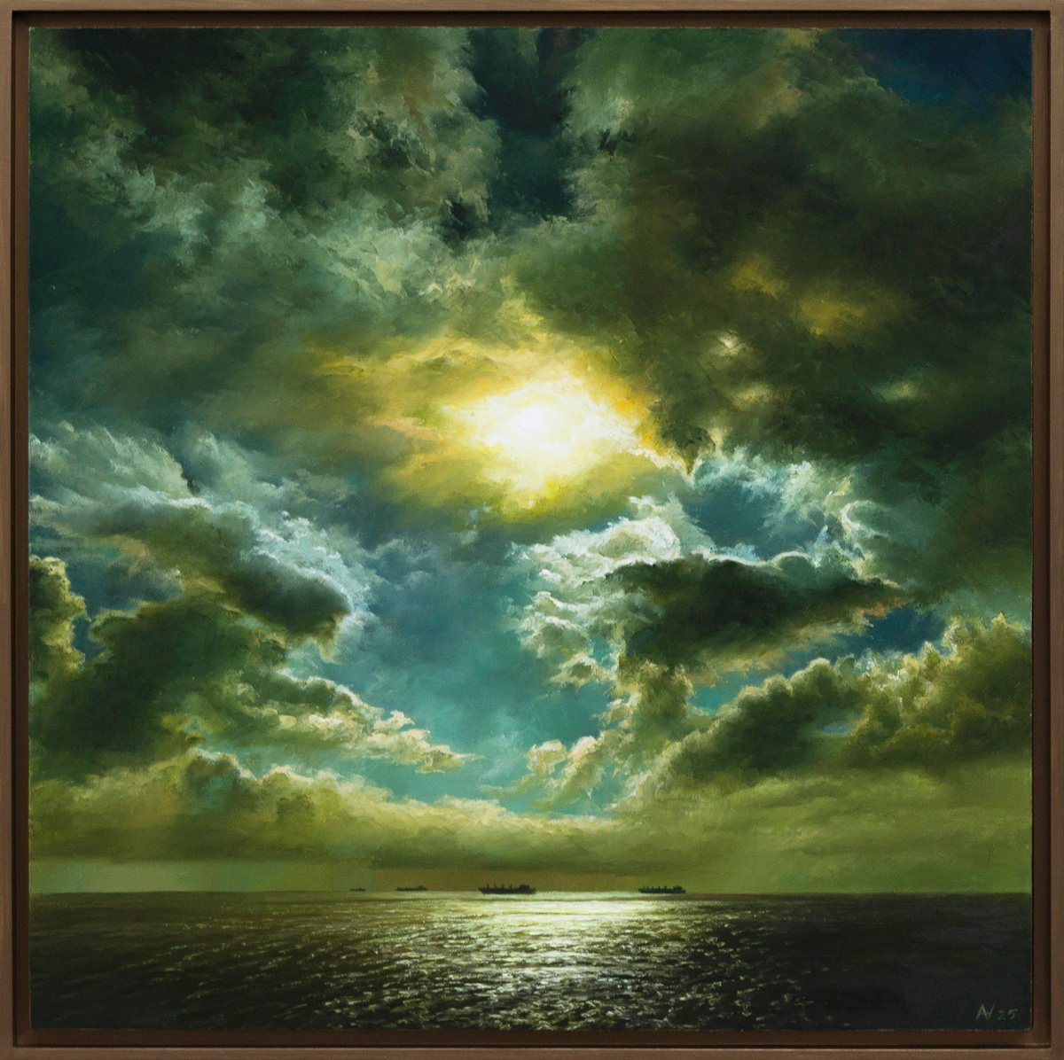 Impressionistic Landscape Oil Painting By Oleksii Vylusk, 29 X 29", Moonlight Night 11, Original Artwork