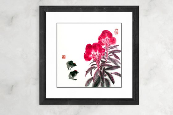 Celosia, Chicks and a Ladybug