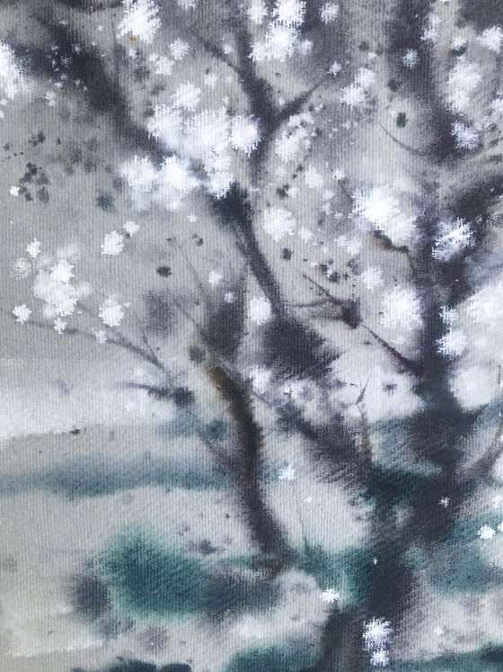 Thousands of cherry blossoms 5. One of a kind, original painting, handmade work, gift, watercolour art.