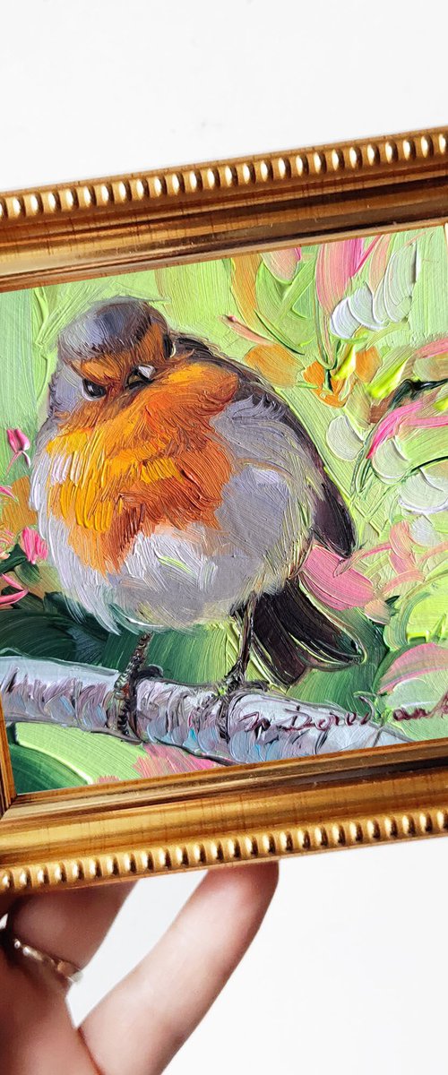 Robin bird painting by Nataly Derevyanko