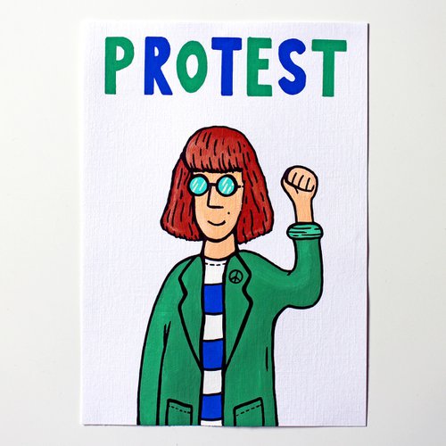 Counterculture Protest Girl on A5 Paper by Ian Viggars
