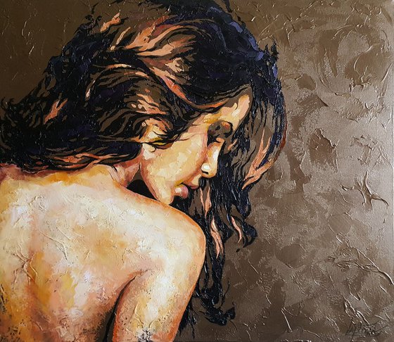 Beautiful nude girl, portrait naked figure woman, oil, acrylic, canvas, painting