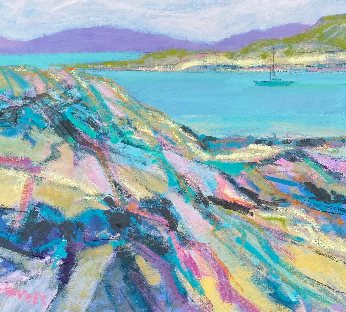 Impressionistic Landscape Acrylic Painting By Chrissie Havers, 22 X 20, Rock, Original Artwork