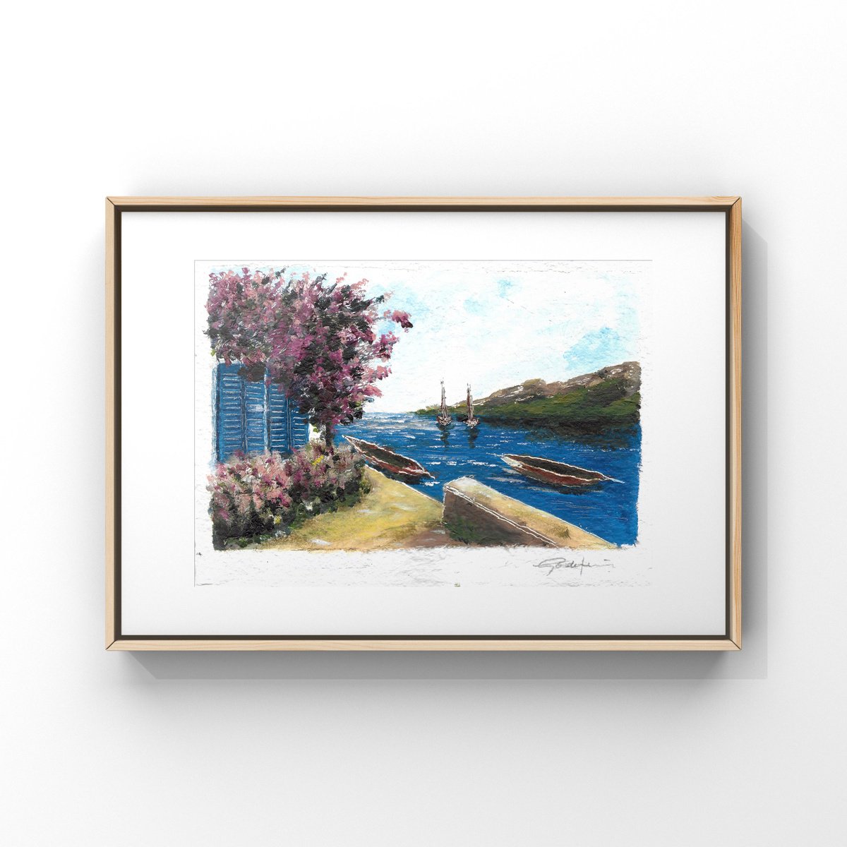 Expressive Landscape Oil Painting By Gozde Temiz Istanbul, 12 X 9, Seaside Serenity, Original Artwork