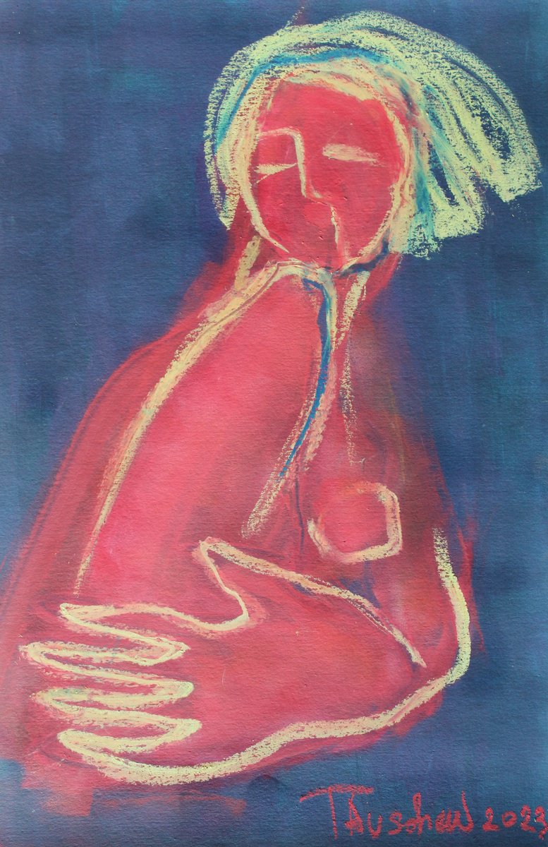 Expressive Portrait Pastel Drawing By Tatjana Auschew, 13 X 20", Cold..., Original Artwork