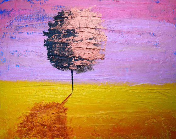 Copper Tree in acrylic and mixed medium abstract landscape