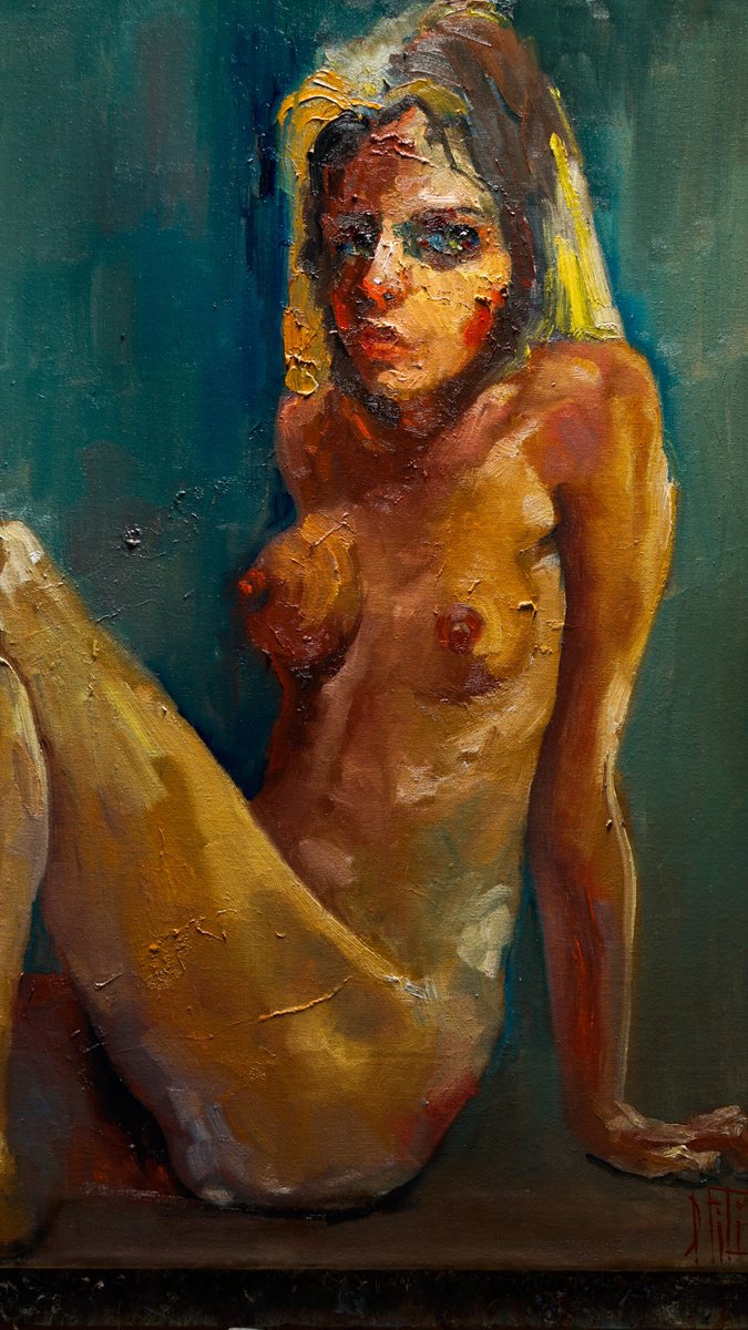 Impressionistic Portrait Oil Painting By Pavel Filin, 22 X 30", Akt64, Original Artwork