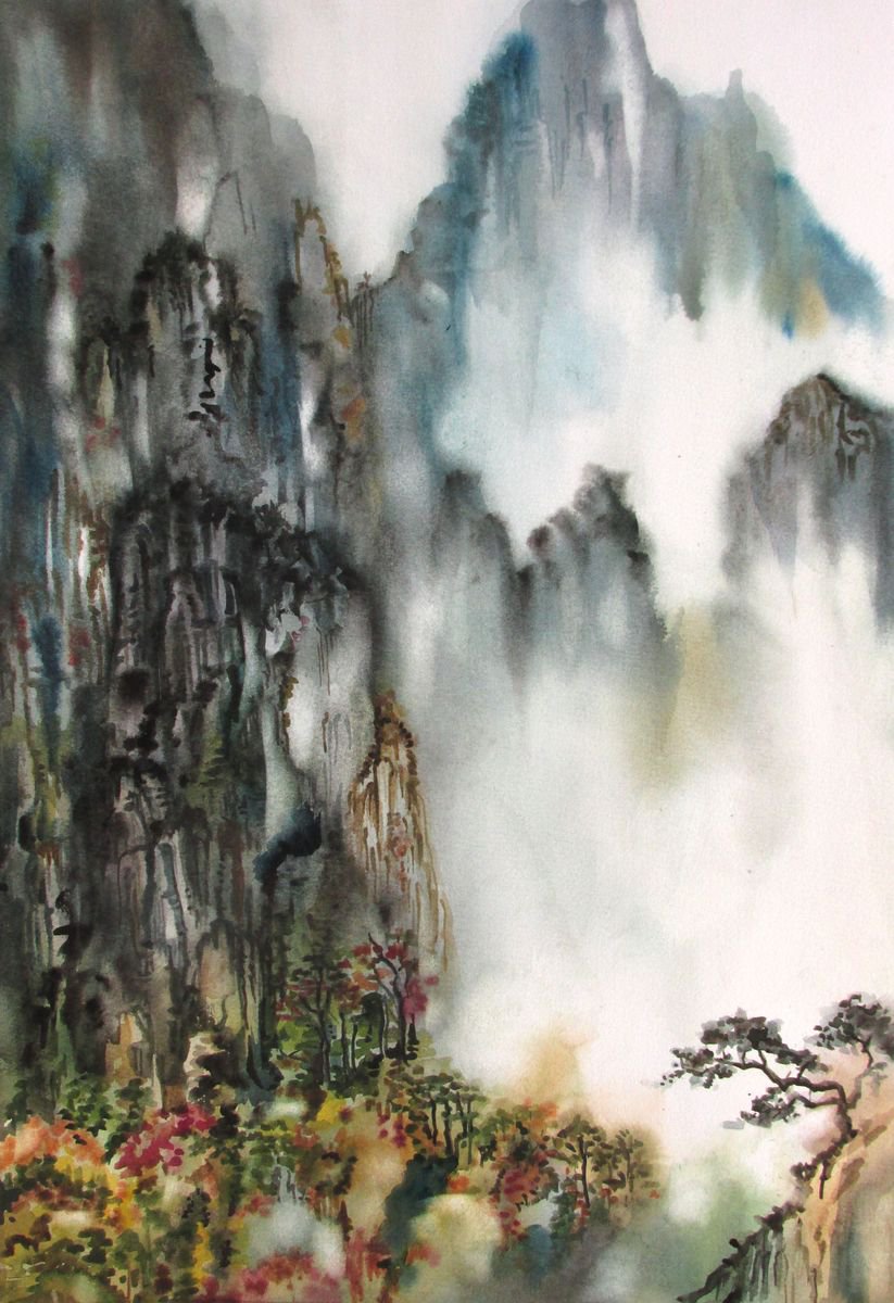 Impressionistic Landscape Watercolour By Alfred Ng, 15 X 21, Mountains Majesty, Original Artwork