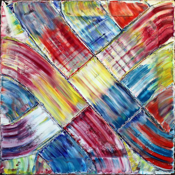 "Color Junction" - Large Abstract PMS Oil Painting, 36 x 36 inches