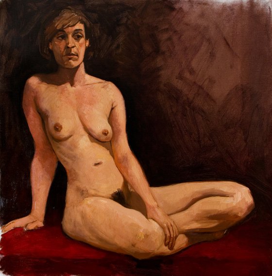 modern expressionist portrait of a nude woman