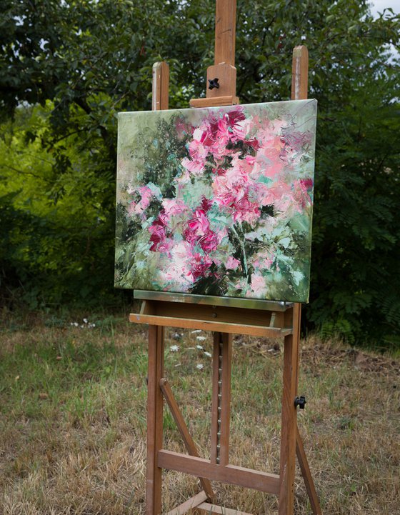 Impressionistic pink and green garden