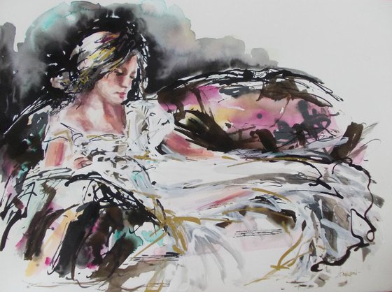 Vanessa II - Woman  Painting on Paper-Figurative art