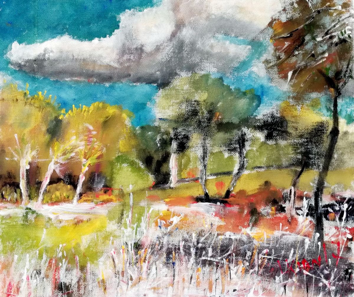 Impressionistic Landscape Painting By Leonid Kirnus, 13 X 11", Sunny Landscape, Original Artwork