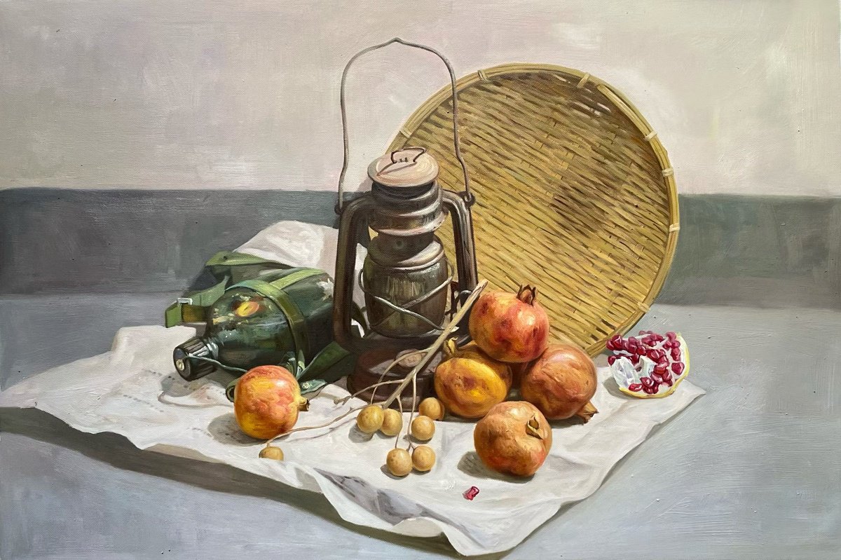 Photorealistic Still Life Oil Painting By Kunlong Wang, 35 X 24", Still Life C246, Original Artwork