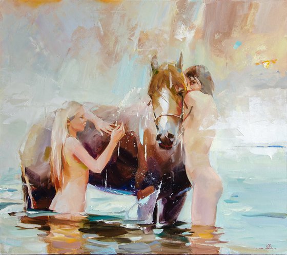 Horse bathing •  70 x 80 cm