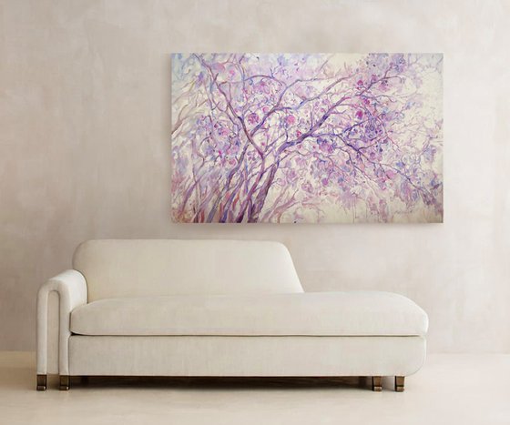 Large  acrylic  painting 160x100 cm unstretched canvas "Dream garden" i038 original artwork by artist Airinlea