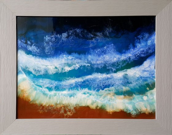 Abstract Fluid original artwork, painting Sea Surf, sea waves, coast