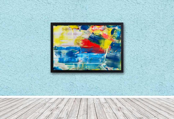 "Crystal Blue Persuasion" - Original PMS Large Abstract Acrylic Painting On Panel, Framed - 38" x 26"