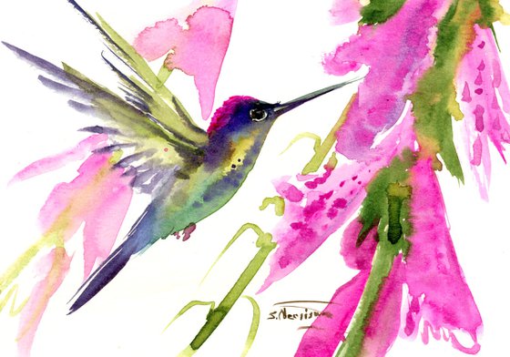 Hummingbird and Flowers