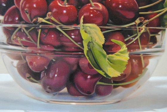 Still life with cherries , Original oil on canvas painting