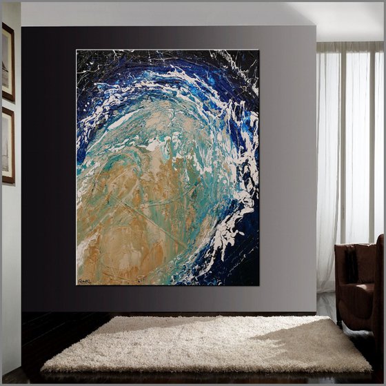 Point Break 140cm x 180cm Blue Cream Textured Abstract Art