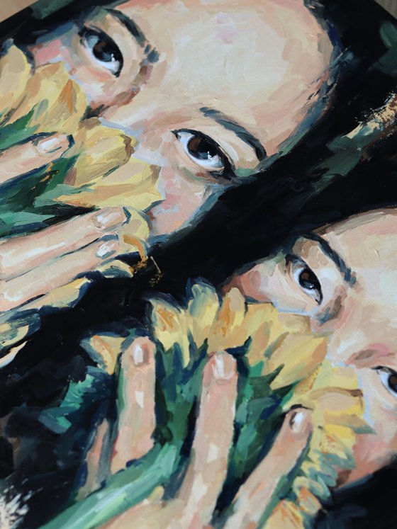 Asian women with sunflowers
