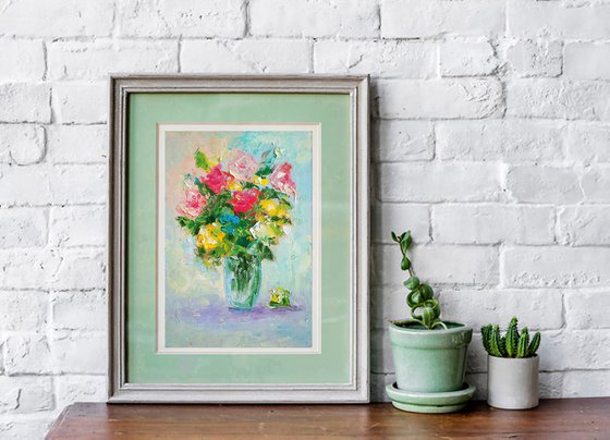 Bouquet Painting Floral Original Art Small Artwork Flower Still Life Wall Art Impasto Oil Panting