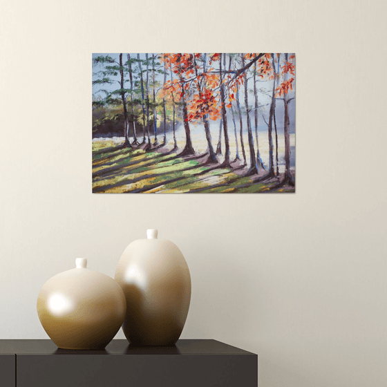 Fall in forest. Original small painting autumn interior impressionism decor interior