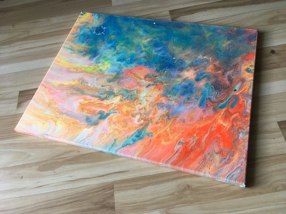 "Fire Me Up" - Original Abstract PMS Fluid Acrylic Painting - 20 x 16 inches