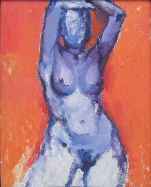 Nude in orange and  blue,2005. by Goran Žigolić Watercolors