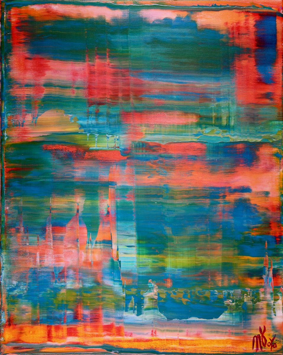 Abstract Acrylic Painting By Nestor Toro, 16 X 20", Blinding Lights By Nestor Toro, Original Artwork