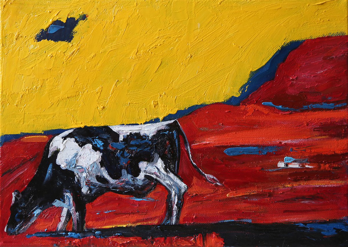 Expressive Animal Oil Painting By Lionel Le Jeune, 13 X 9", Pi?turage, Original Artwork