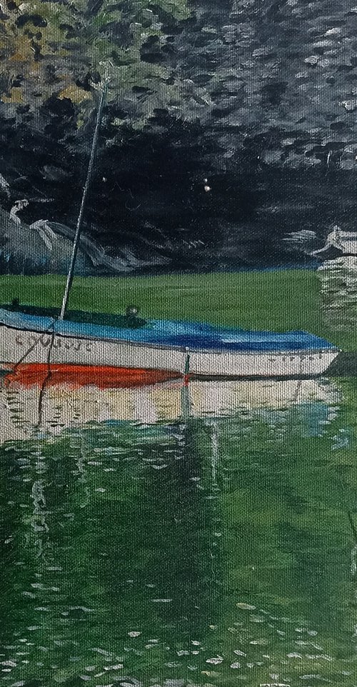 Boat on a lake by Isabelle Lucas