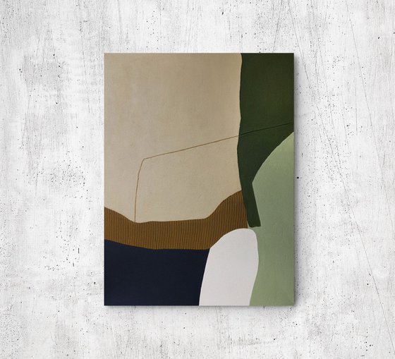 "Vista 2" Textured abstract navy green brown
