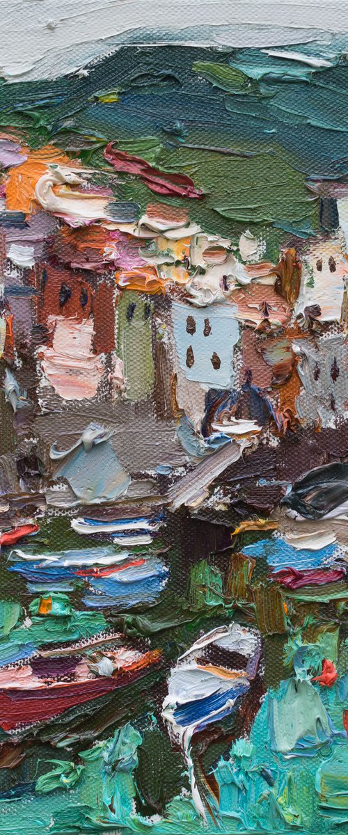 Riomaggiore, Cinque terre - Italian Landscape painting by Anastasiia Valiulina