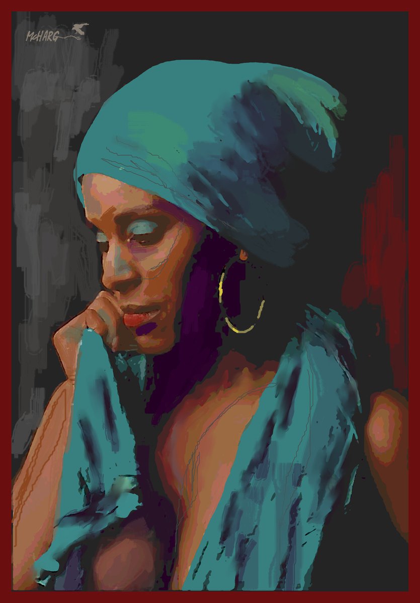 Impressionistic Portrait Acrylic Painting By Joe Mcharg, 27 X 39, Blue Scarf, Original Artwork