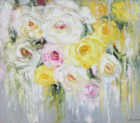 White and yellow(70x80cm, oil painting, palette knife, ready to hang)