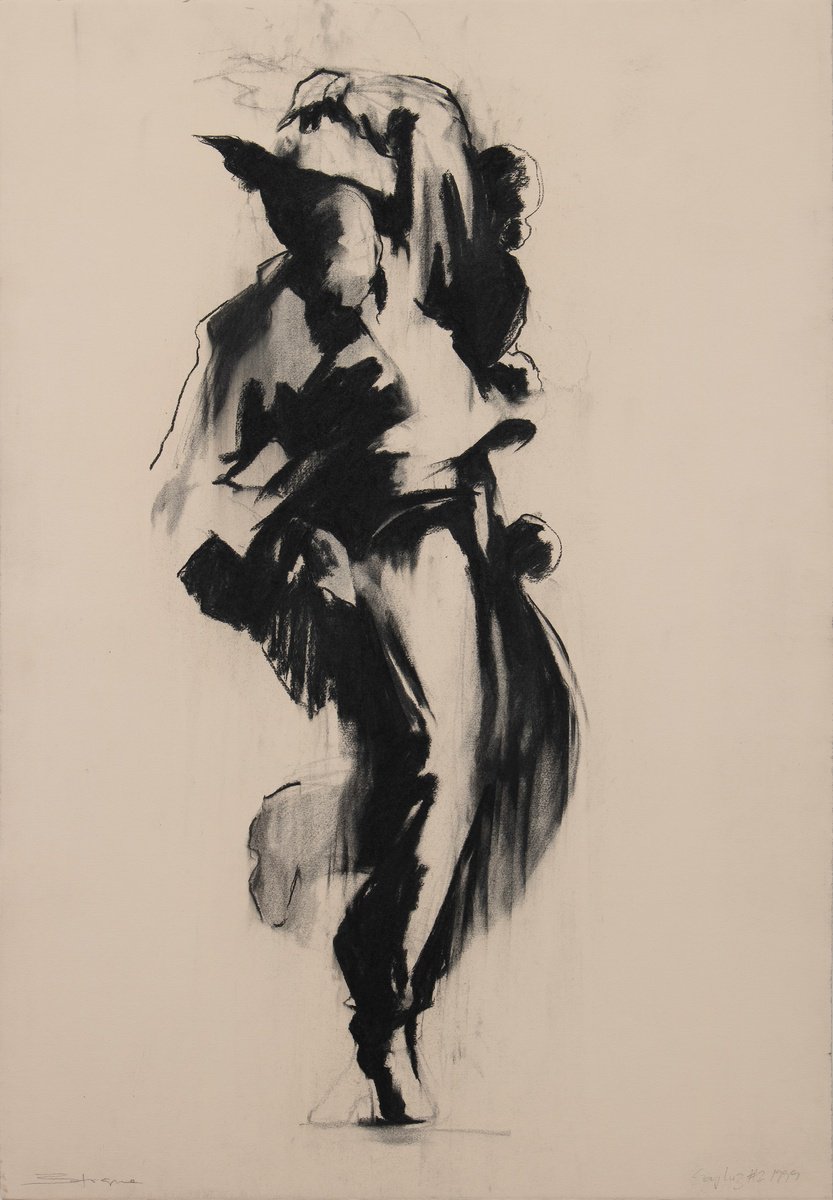 Expressive Portrait Charcoal Drawing By Zil Hoque, 25 X 36", Soy Luz #2 (Study), Original Artwork