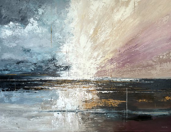 Radiant Divide – Blue Pink Abstract Landscape