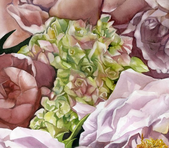 roses with hydrangea watercolor