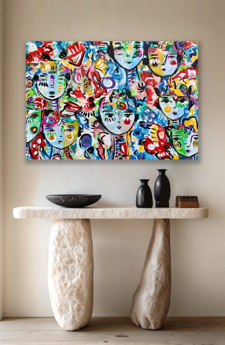 Urban And Pop Abstract Acrylic Painting By Veronica Vilsan, 51 X 35", Free Spirits 25, Original Artwork