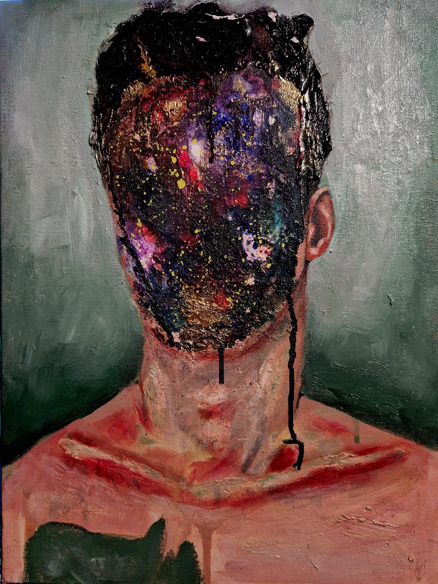Abstract Portrait Painting By Leezee Lee ( Georgiana L. Nicolae), 12 X 16", Cosmic Persona Ii, Original Artwork