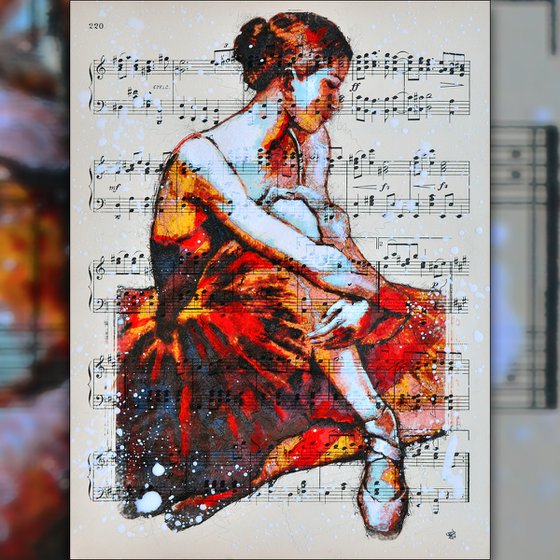 Ballerina 26  - Collage Art on Real Vintage Sheet Music Page