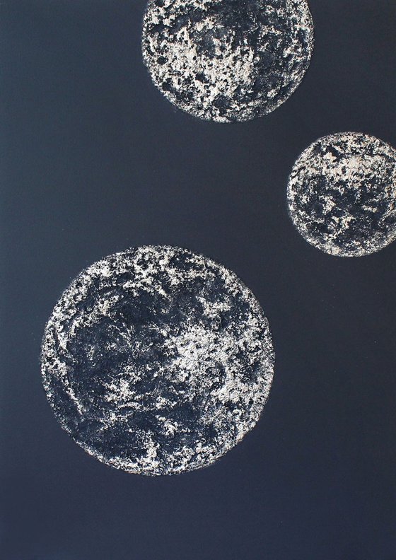 "Planets" Textured silver planets art