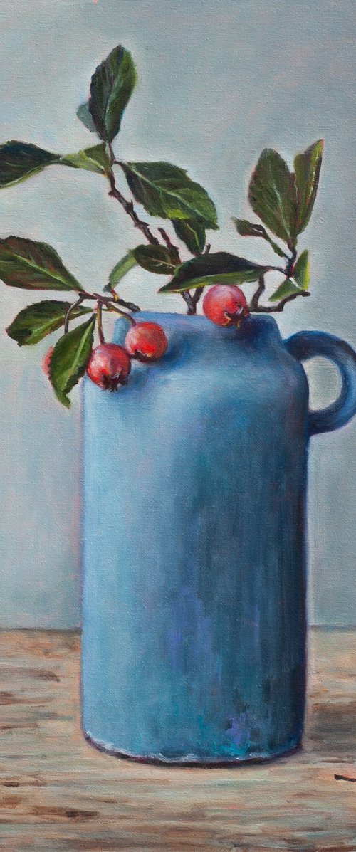Blue Vase And Berries by Liudmila Pisliakova
