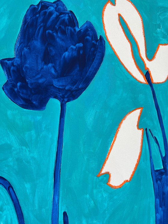 Flowers on Blue Background