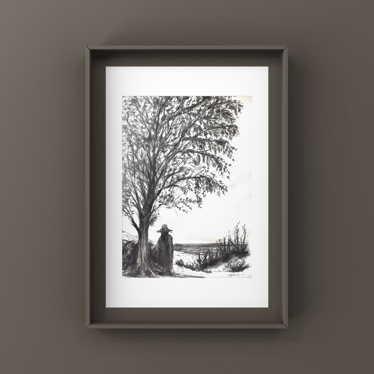 Expressive Botanical Charcoal Drawing By Gozde Temiz Istanbul, 18 X 28, Sketch, Original Artwork